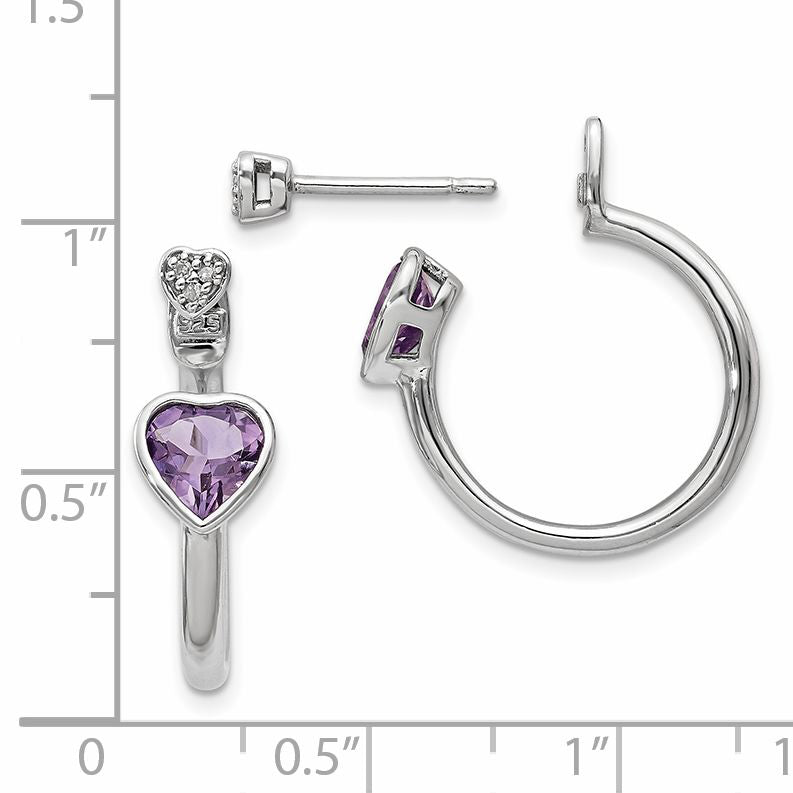 Sterling Silver Diamond & Pink Amethyst Heart Front Back Post Earrings