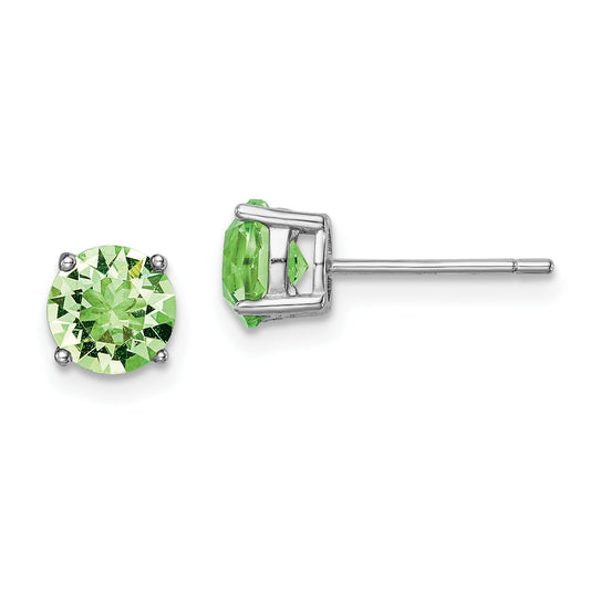 Sterling Silver Rhod-Pltd Light Green Crystal Birthstone Earrings