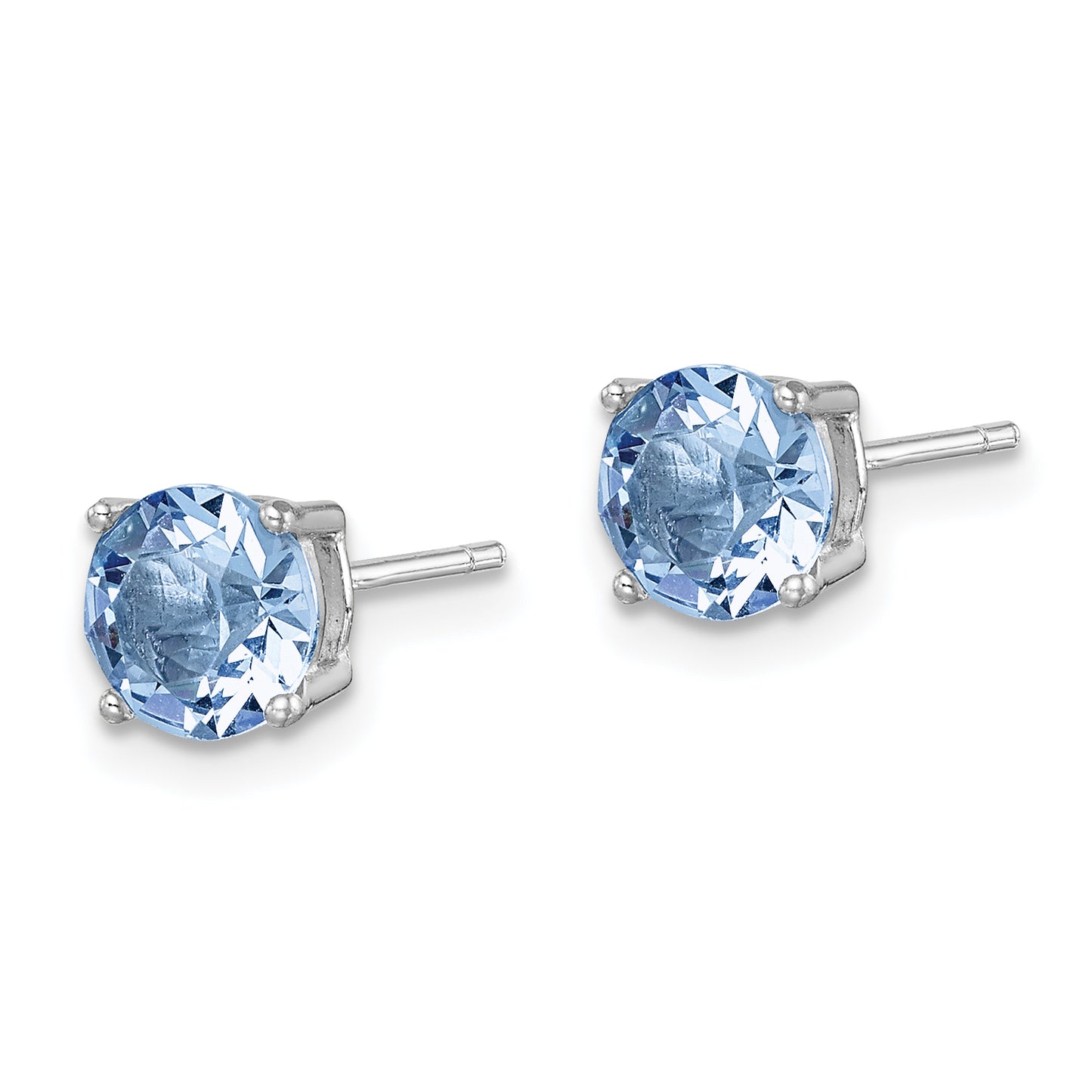 Sterling Silver Rhod-Pltd Light Blue Crystal Birthstone Earrings