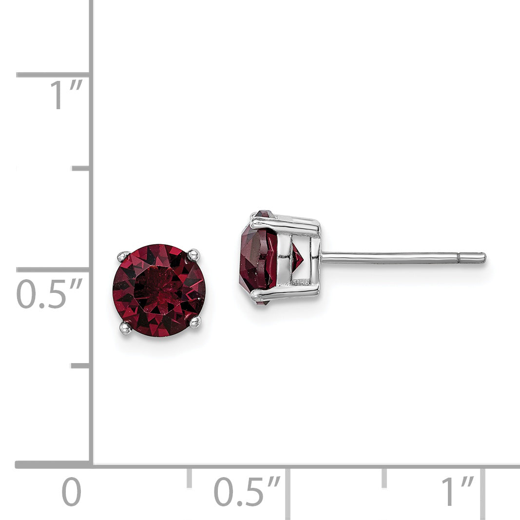 Sterling Silver Rhod-Pltd Burgundy Crystal Birthstone Earrings