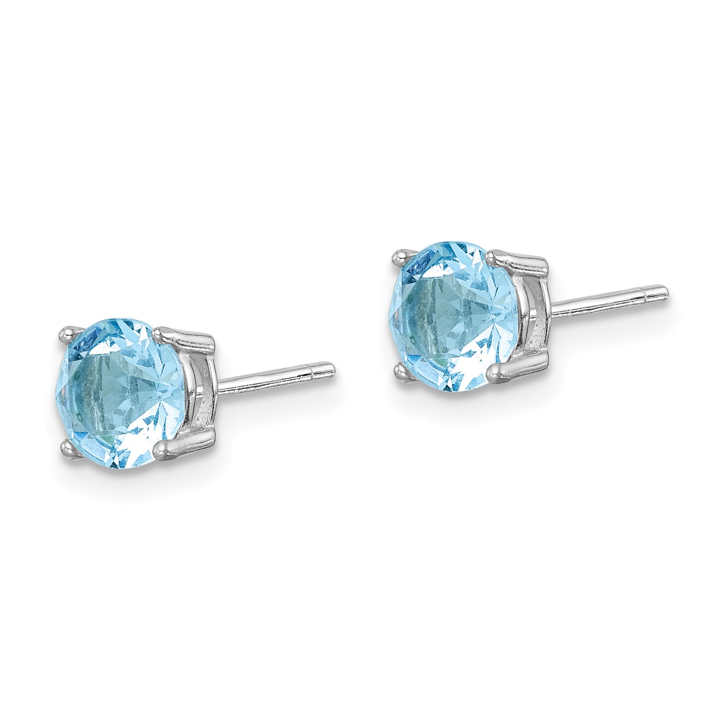 Sterling Silver Rhod-Pltd Aqua Blue Crystal Birthstone Earrings