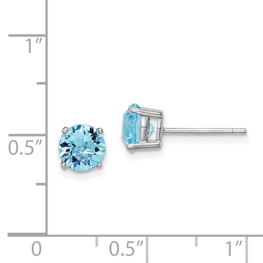 Sterling Silver Rhod-Pltd Aqua Blue Crystal Birthstone Earrings