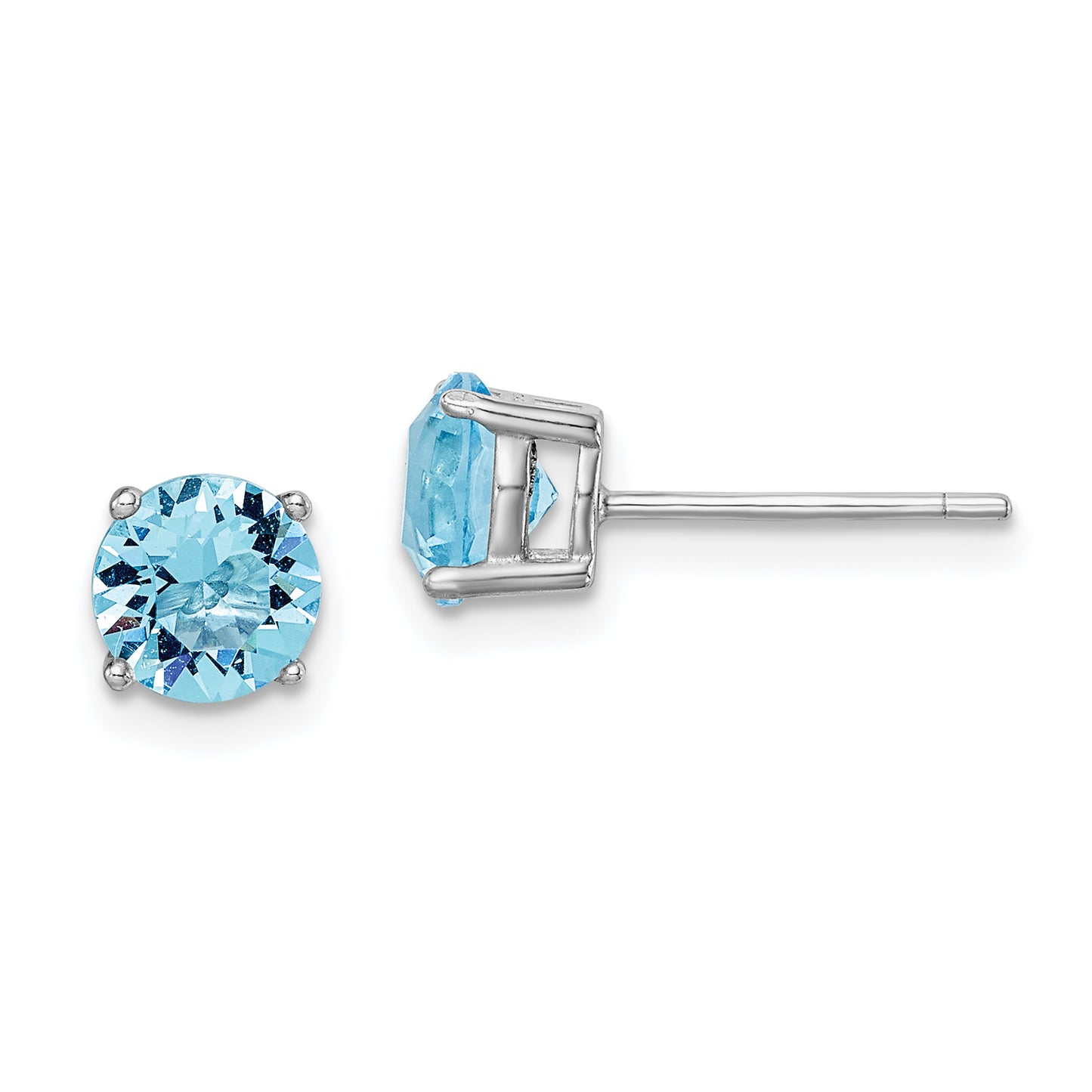 Sterling Silver Rhod-Pltd Aqua Blue Crystal Birthstone Earrings