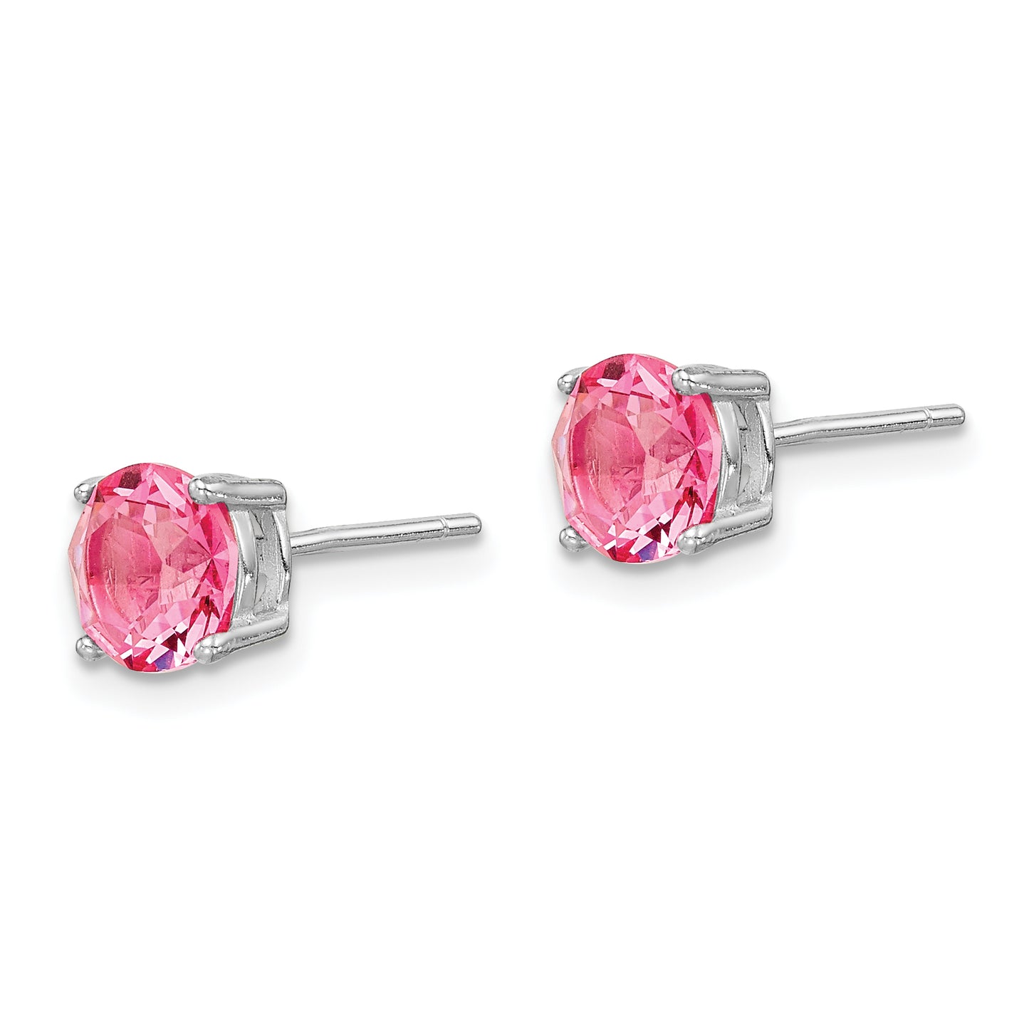 Sterling Silver Rhod-Pltd Pink Crystal Birthstone Earrings