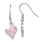 Sterling Silver Rhod-Plated Creat. Pink Opal Heart Dangle Earrings