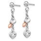 Sterling Silver Rh-Plated Rose Gold-Plated Heart Dangle Earrings