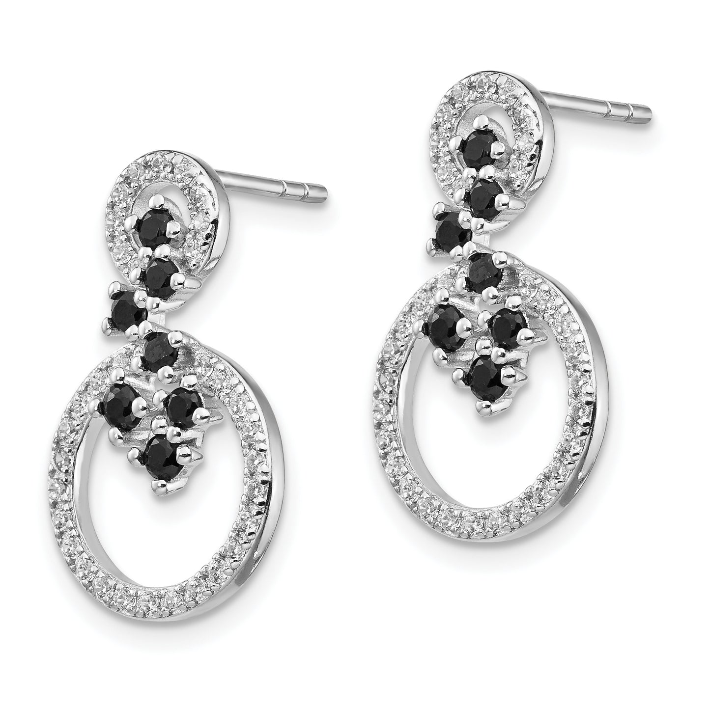 Sterling Silver Rhodium-Plated Cz And Spinel 2-Circle Post Earrings