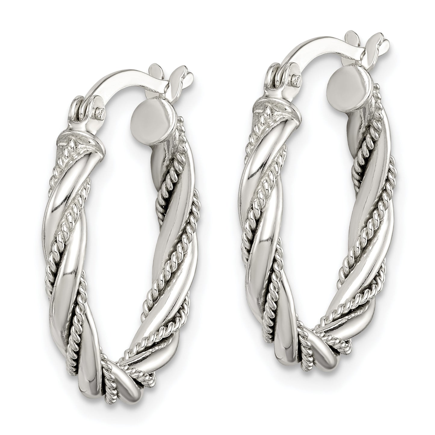 Sterling Silver Twisted Textured 3X20mm Hoop Earrings