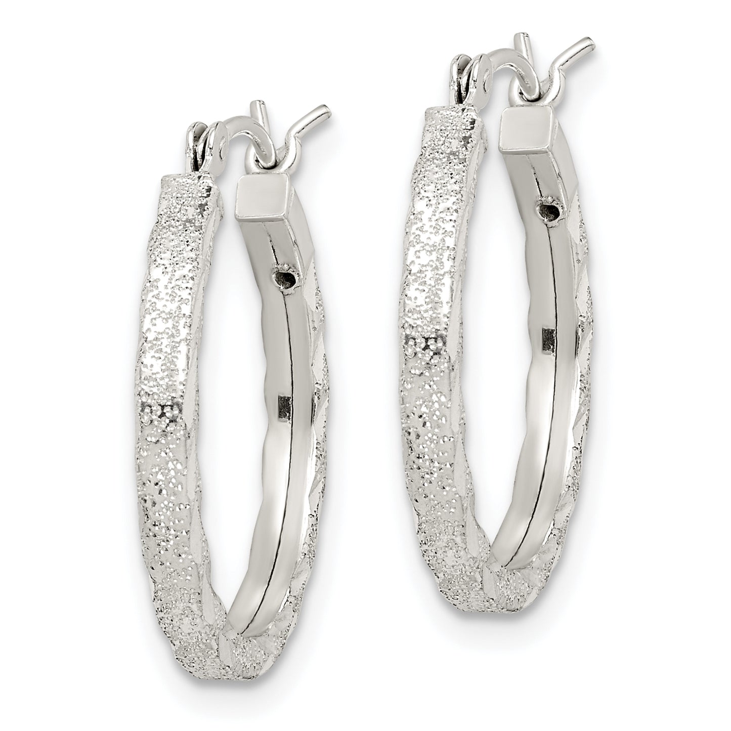 Sterling Silver Textured & Diamond-Cut 2.25mm Round Hoop Earrings