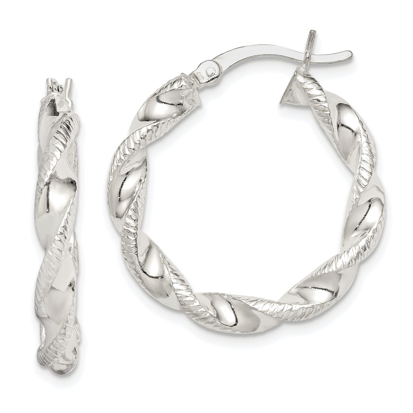 Sterling Silver Twisted And Textured Hoop Earrings