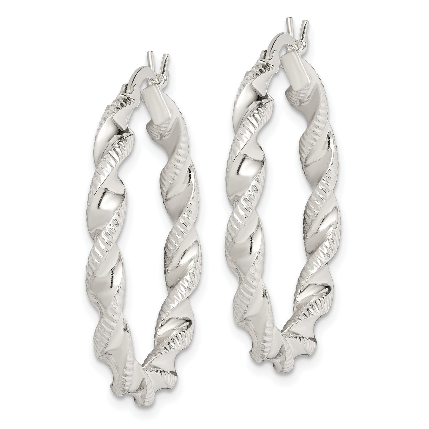 Sterling Silver Twisted And Textured Hoop Earrings