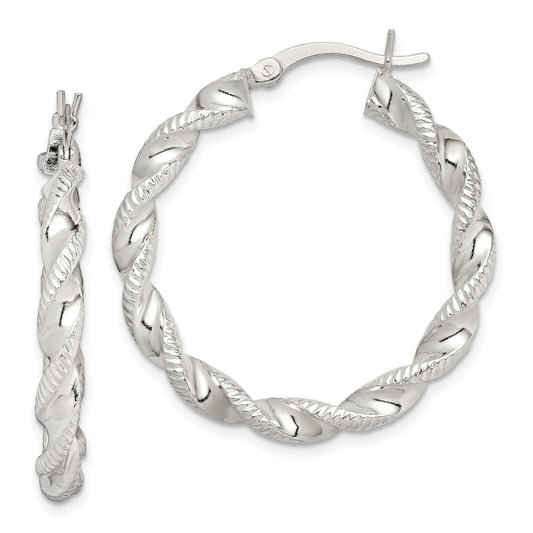 Sterling Silver Twisted And Textured Hoop Earrings