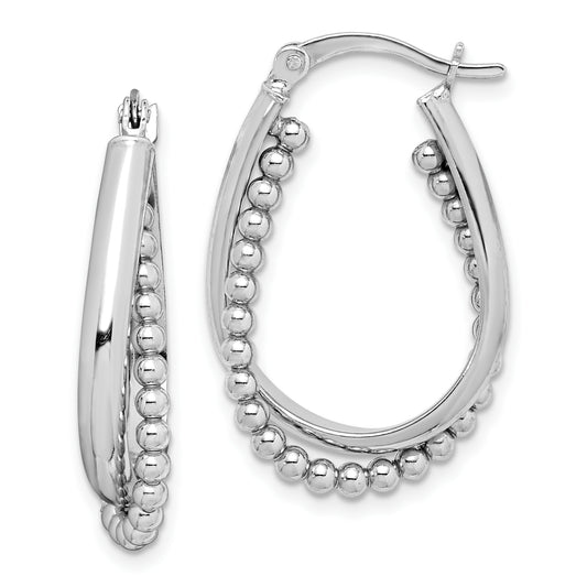 Sterling Silver Rhodium-Plated Twisted And Beaded Hoop Earrings