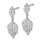 Sterling Silver Rhodium-Plated Cz Leaf Dangle Post Earrings