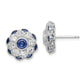 Sterling Silver Rh Plated Cz And Synthetic Blue Spinel Flower Post Earrings