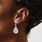 Sterling Silver Rh-Plated Polished Fancy Cz Teardrop Post Dangle Earrings