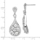 Sterling Silver Rh-Plated Polished Fancy Cz Teardrop Post Dangle Earrings