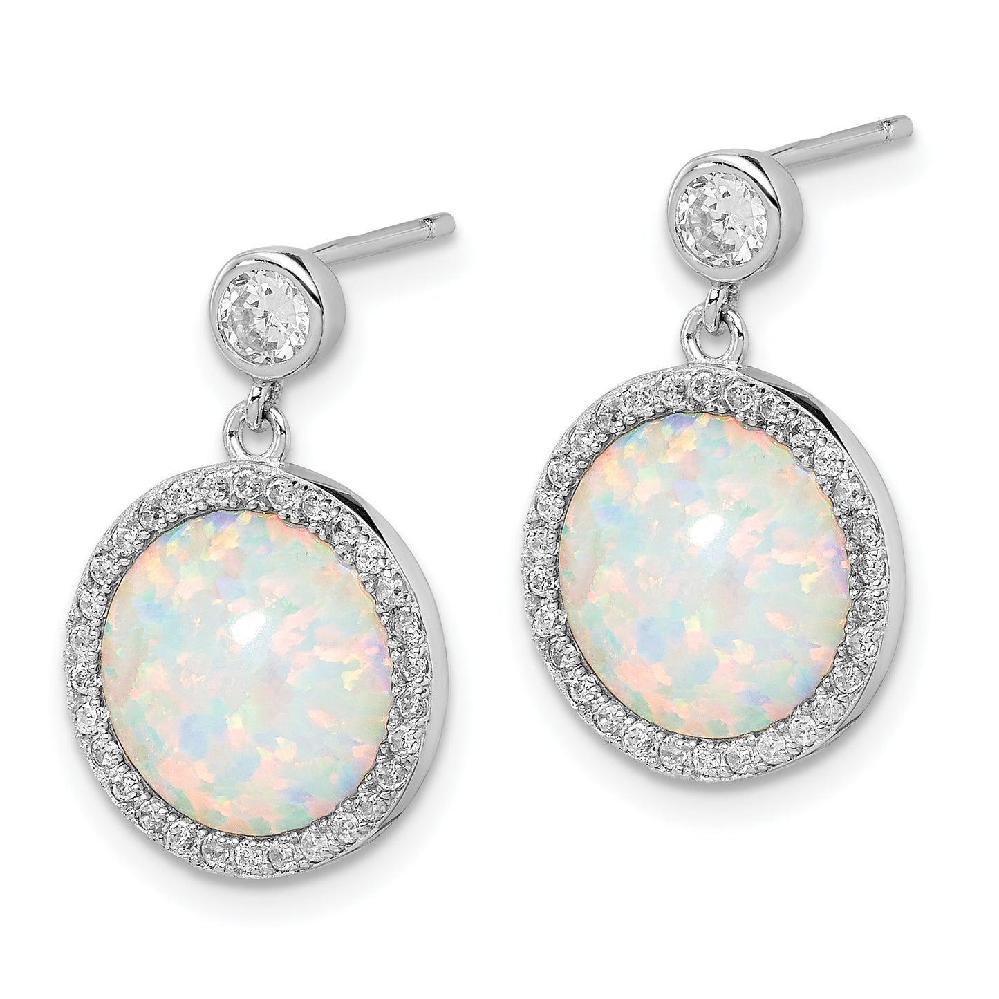 Sterling Silver Rhodium-Plated Lab Created Opal And Cz Dangle Earrings