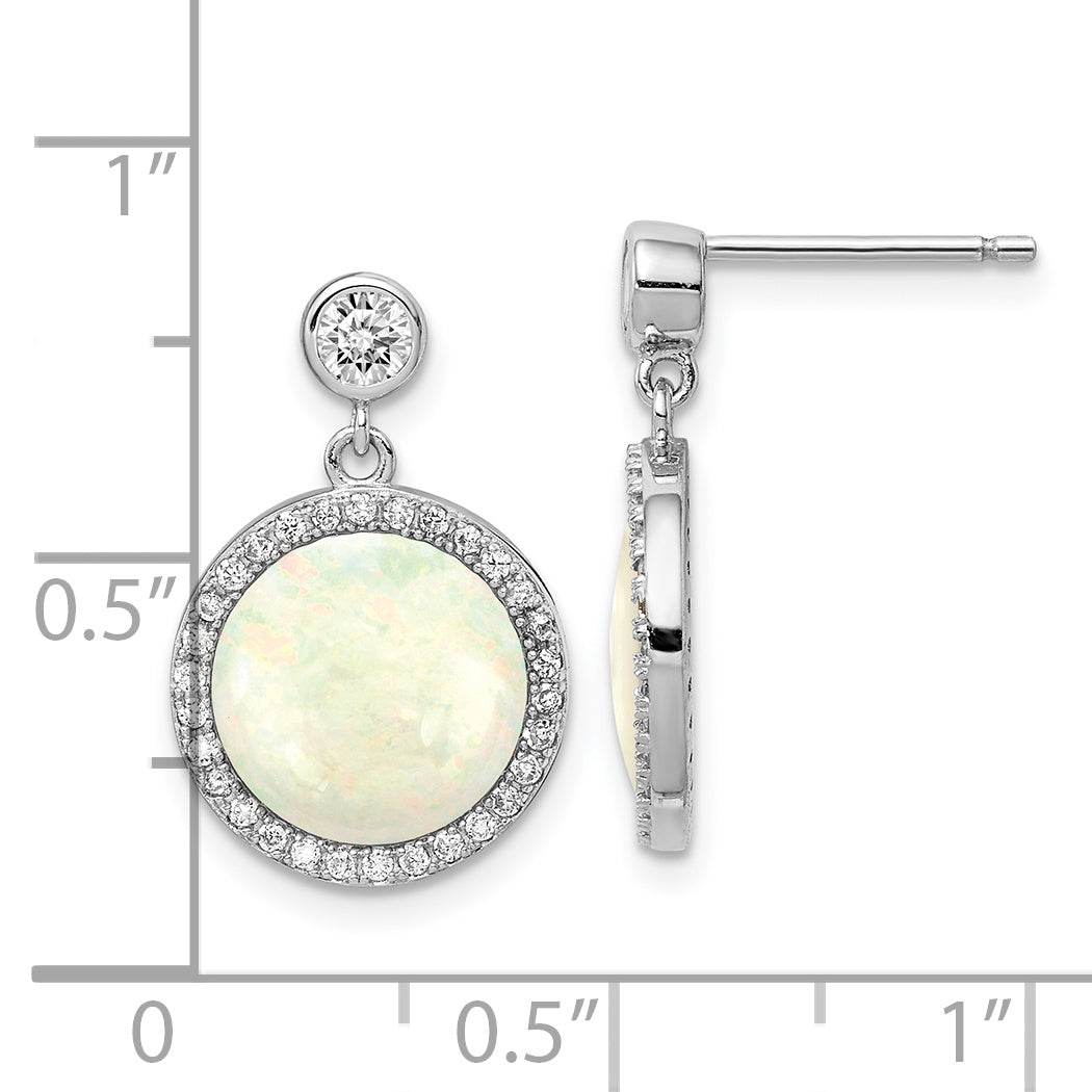 Sterling Silver Rhodium-Plated Lab Created Opal And Cz Dangle Earrings