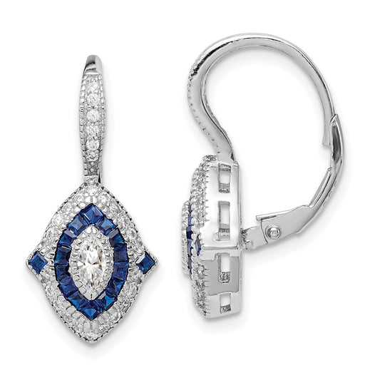 Sterling Silver Rhodium-Plated Cz And Synthetic Blue Spinel Earrings