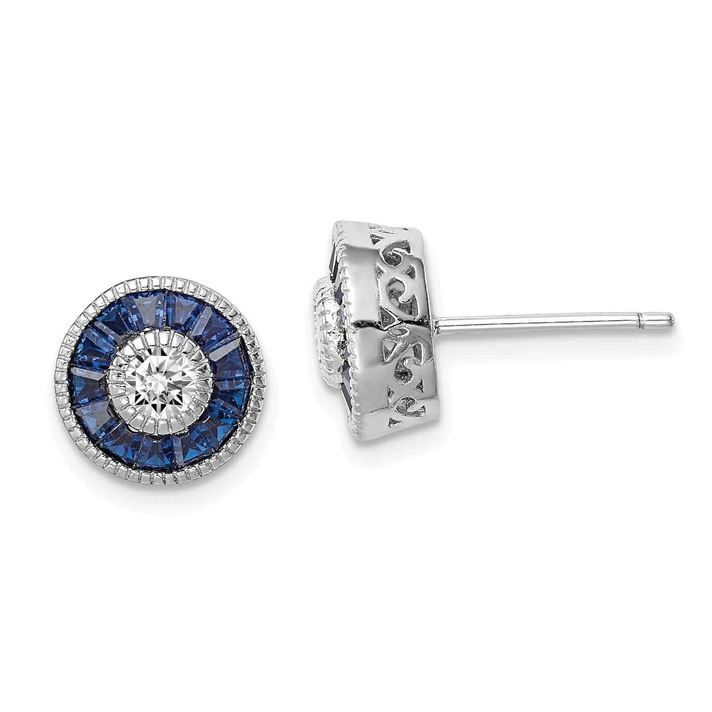 Sterling Silver Rhodium-Plated Synthetic Blue Spinel And Cz Earrings