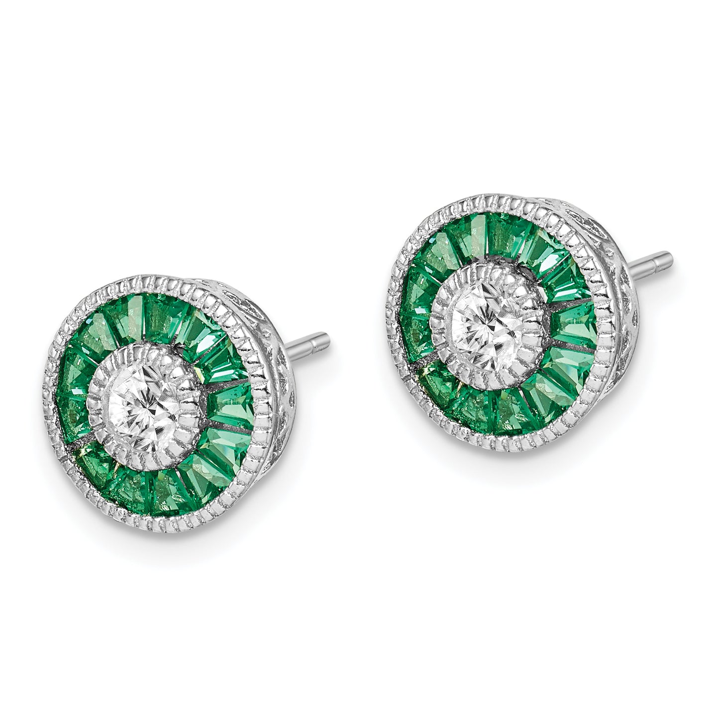 Sterling Silver Rhodium-Plated Cz And Lab Cr.Green Spinel Earrings