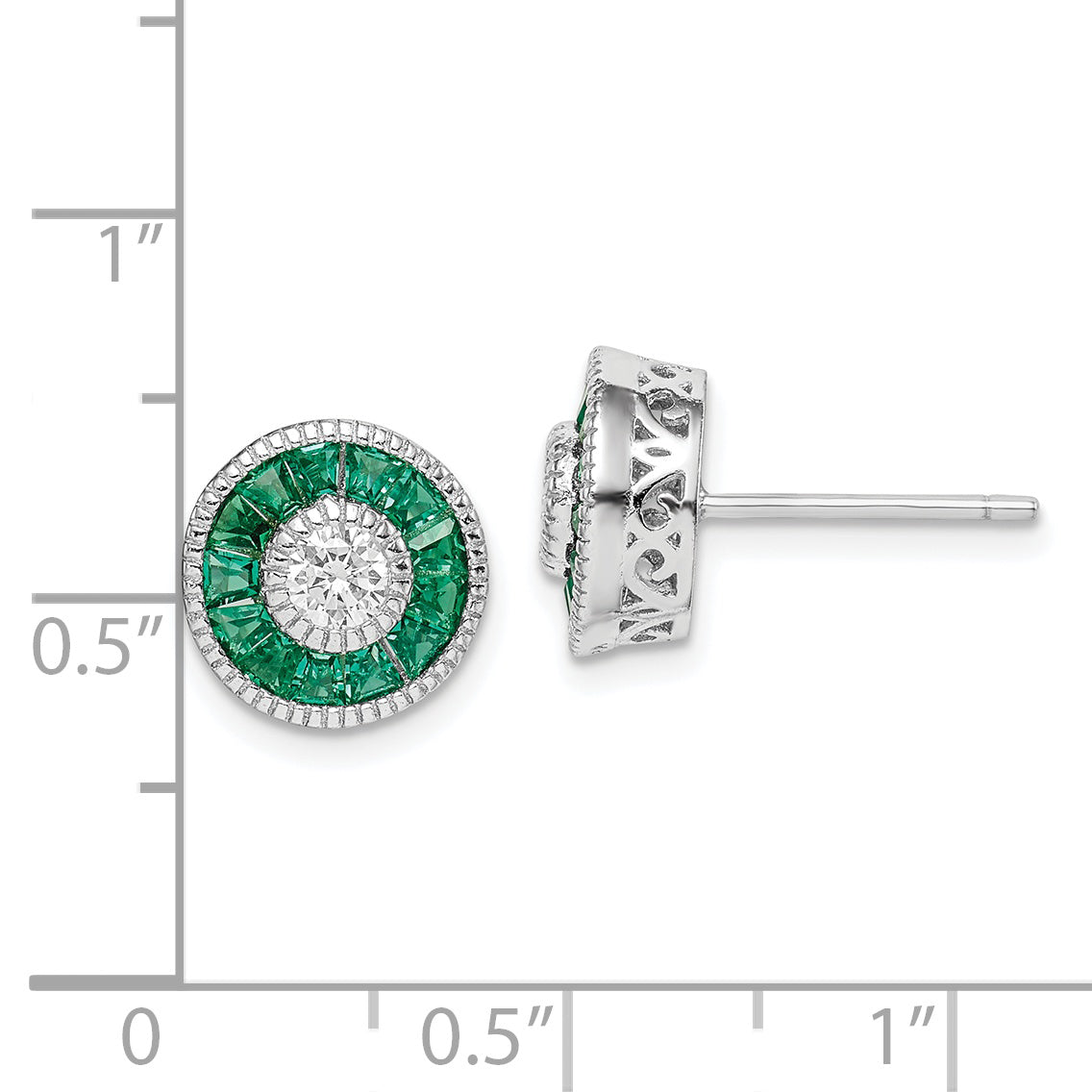 Sterling Silver Rhodium-Plated Cz And Lab Cr.Green Spinel Earrings