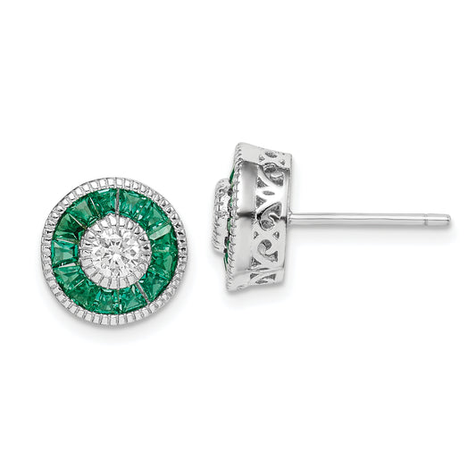 Sterling Silver Rhodium-Plated Cz And Lab Cr.Green Spinel Earrings