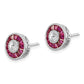 Sterling Silver Rhodium-Plated Cz /Created Ruby Halo Post Earrings