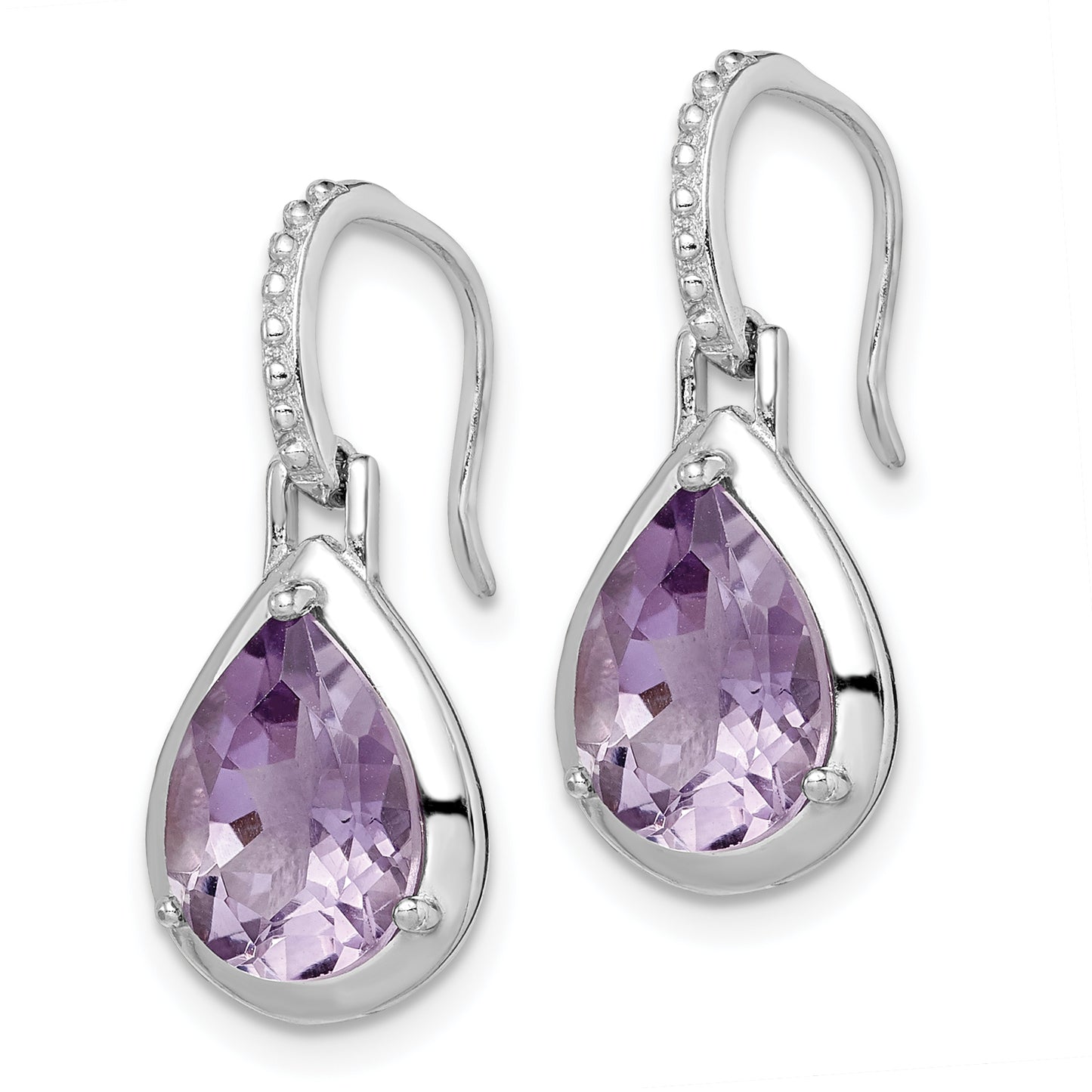 Sterling Silver Rhodium-Plated Amethyst Teardrop Dangle Earrings