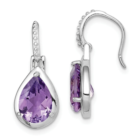 Sterling Silver Rhodium-Plated Amethyst Teardrop Dangle Earrings