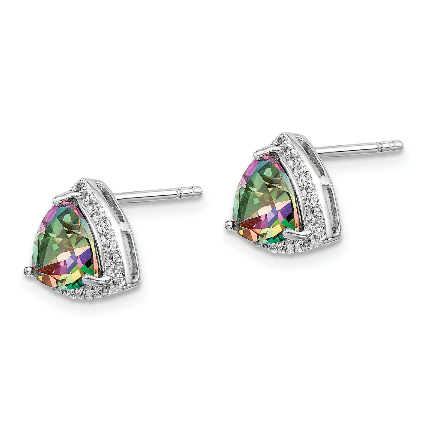 Sterling Silver Rhodium-Plated Trillion Mystic Fire/White Topaz Earrings