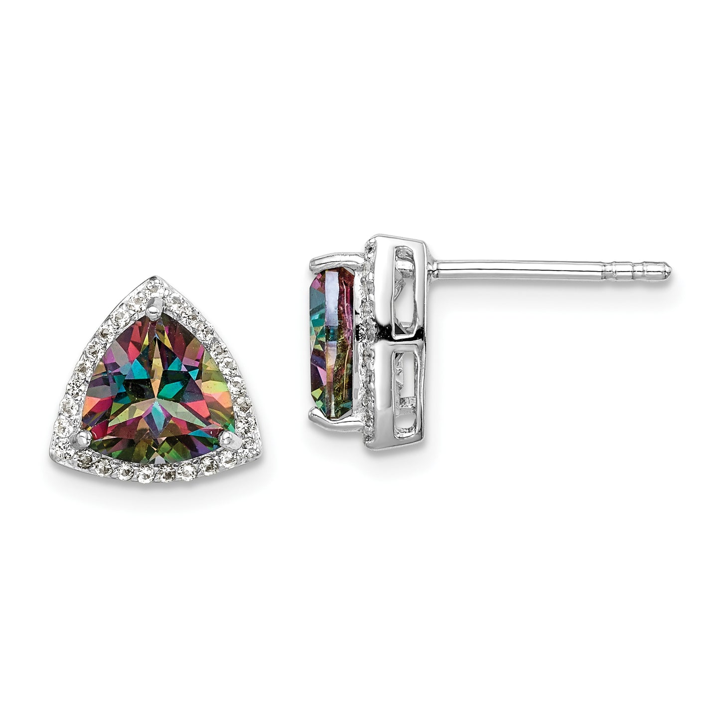 Sterling Silver Rhodium-Plated Trillion Mystic Fire/White Topaz Earrings