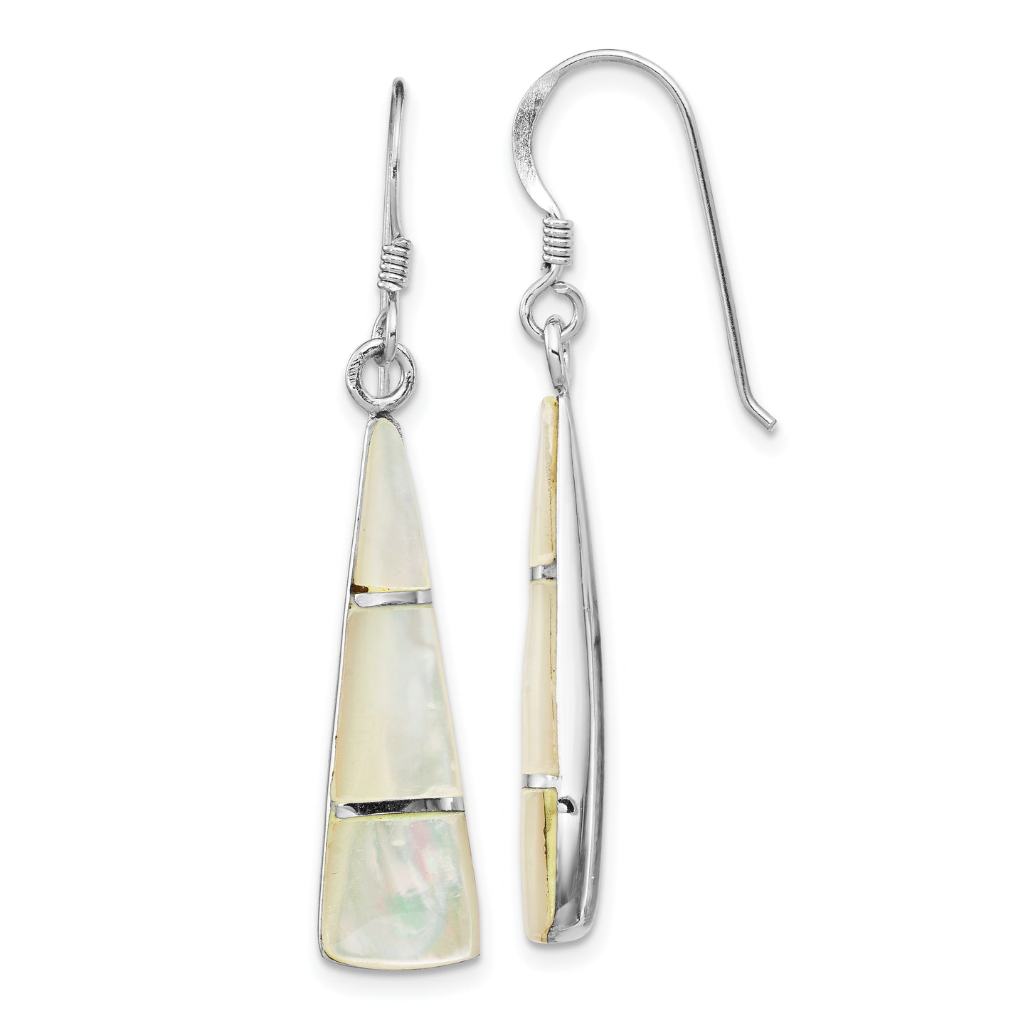 Sterling Silver Rhodium-Plated Polished Mother Of Pearl Dangle Earrings