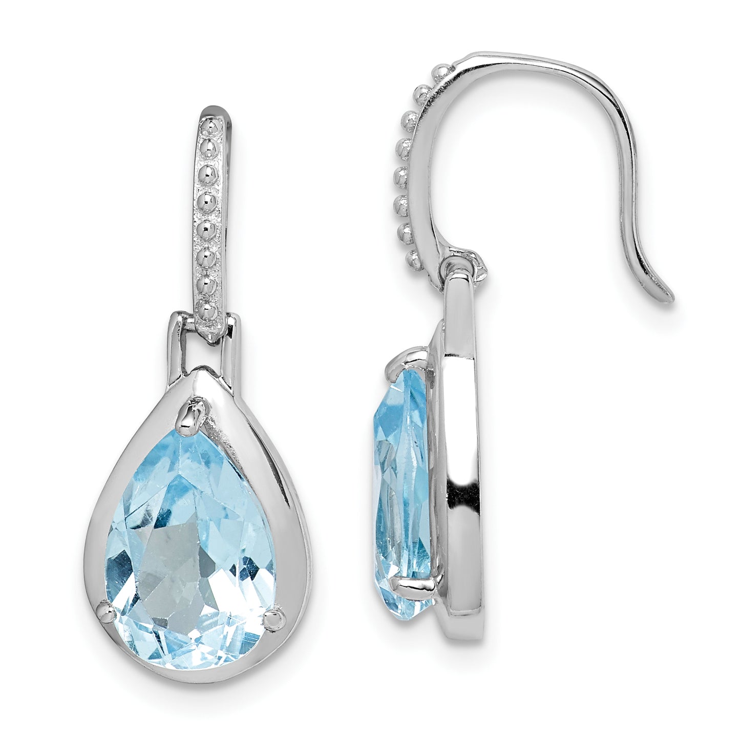 Sterling Silver Rhodium-Plated Blue Topaz Teardrop Dangle Earrings