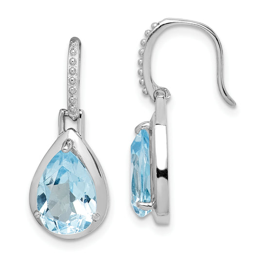 Sterling Silver Rhodium-Plated Blue Topaz Teardrop Dangle Earrings