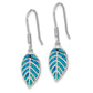 Sterling Silver Rhod-Plated Creat Blue Opal Inlay Leaf Dangle Earrings