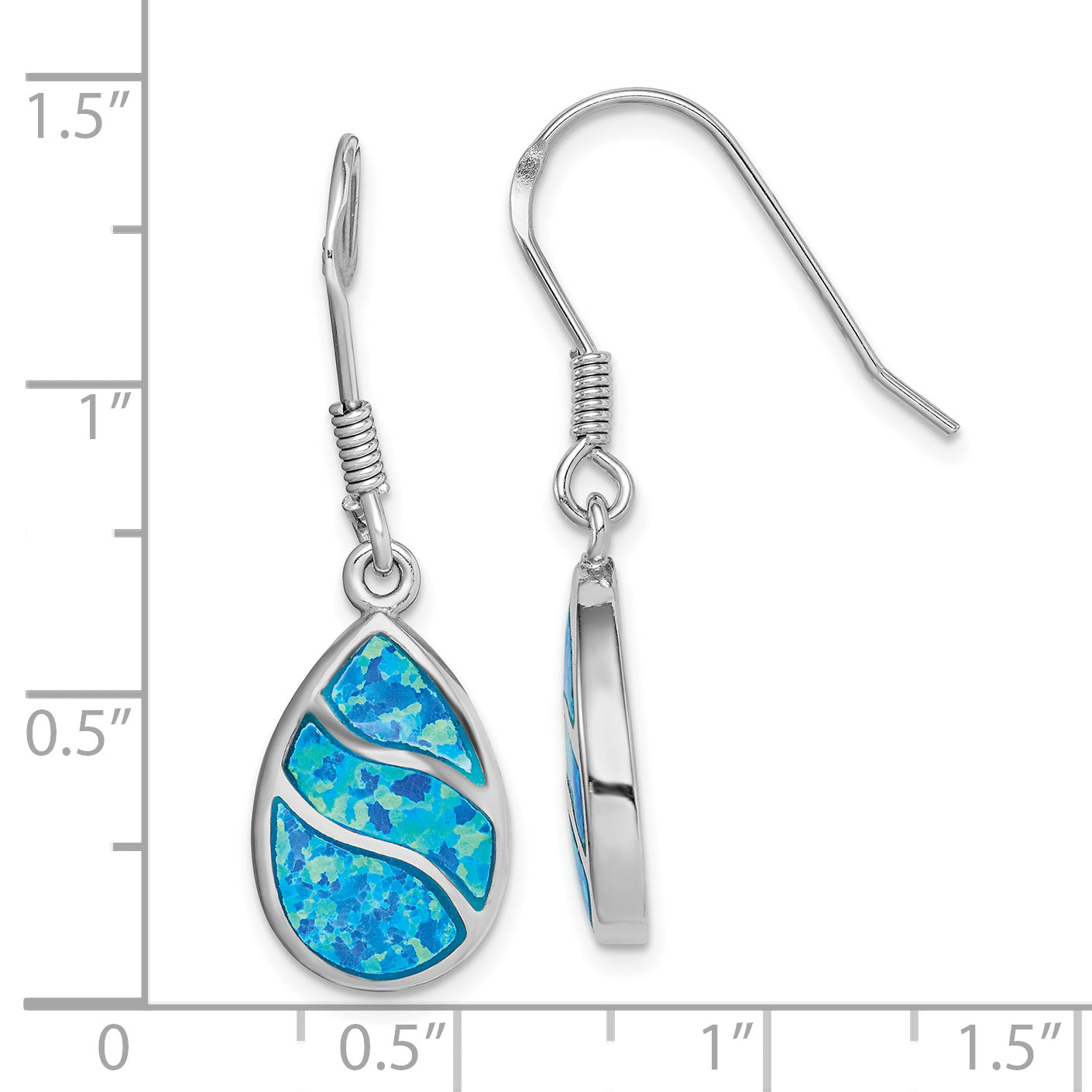 Sterling Silver Rhodium-Plated Created Opal Inlay Teardrop Dangle Earrings