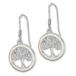 Sterling Silver Rhod-Plated Creat Opal Circle W/ Tree Dangle Earrings