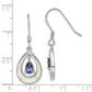 Sterling Silver Rhodium-Plated Polished Created Opal & Blue Cz Teardrop Dangle Earrings