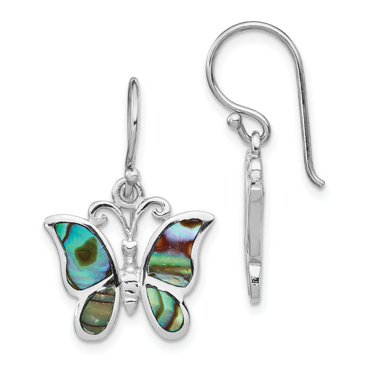 Sterling Silver Rhodium-Plated Abalone Butterfly Dangle Earrings