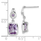 Sterling Silver Rhodium Plated Checkerboard Amethyst Dangle Earrings