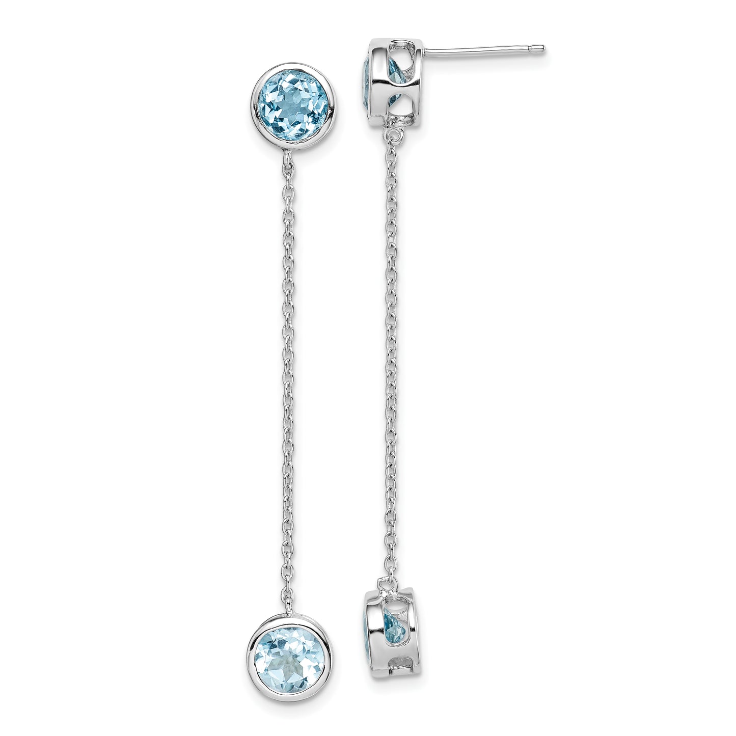 Sterling Silver Rhodium-Plated Blue Topaz Chain Post Dangle Earrings