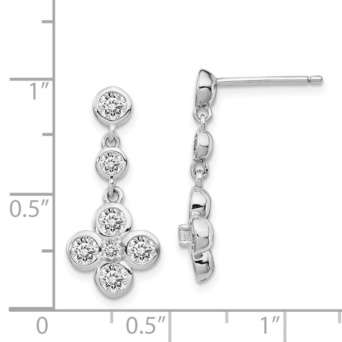 Sterling Silver Rhodium-Plated Polished Cz Post Dangle Earrings