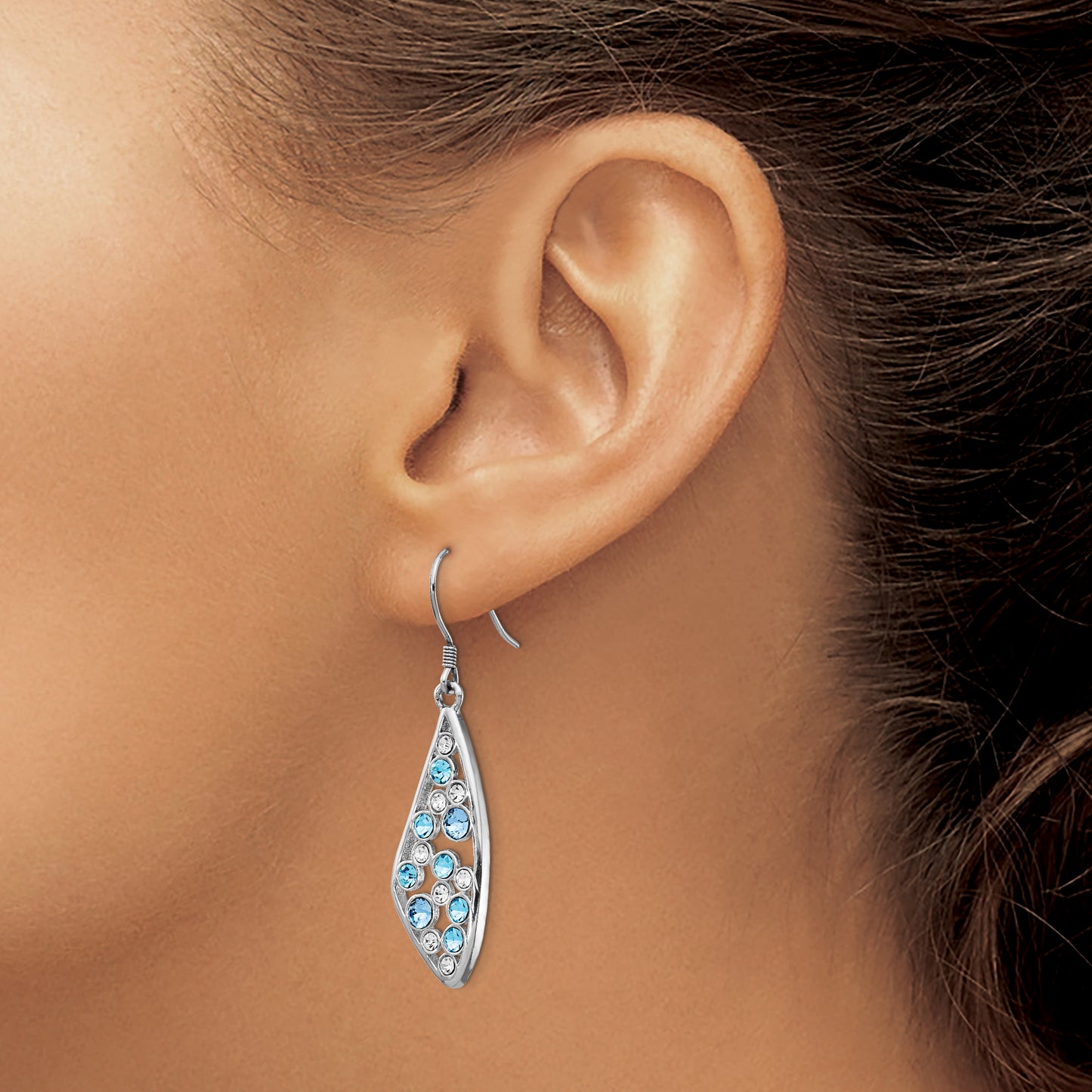 Sterling Silver Rhodium-Plated Blue Crystal Wing Dangle Earrings