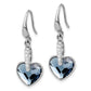 Sterling Silver Rh-Plated Clear/Blue Crystal Heart Dangle Earrings