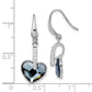 Sterling Silver Rh-Plated Clear/Blue Crystal Heart Dangle Earrings