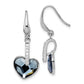 Sterling Silver Rh-Plated Clear/Blue Crystal Heart Dangle Earrings