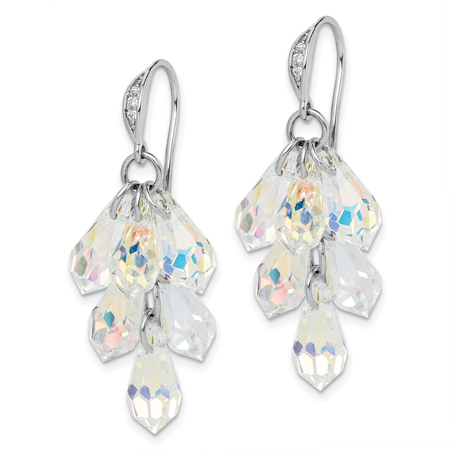 Sterling Silver Rhodium-Plated Aurora Crystal Dangle Earrings