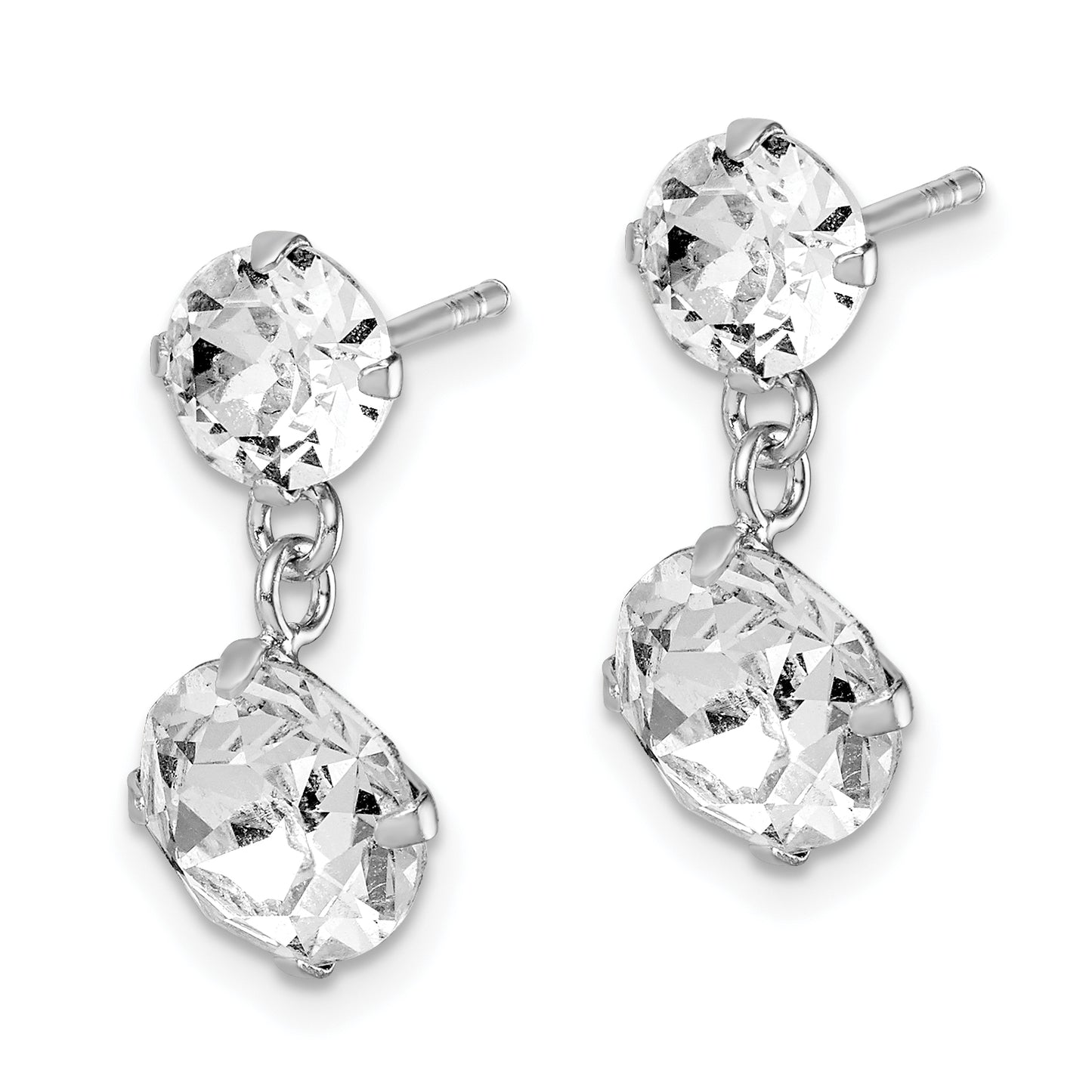 Sterling Silver Rhodium-Plated Crystal Dangle Post Earrings